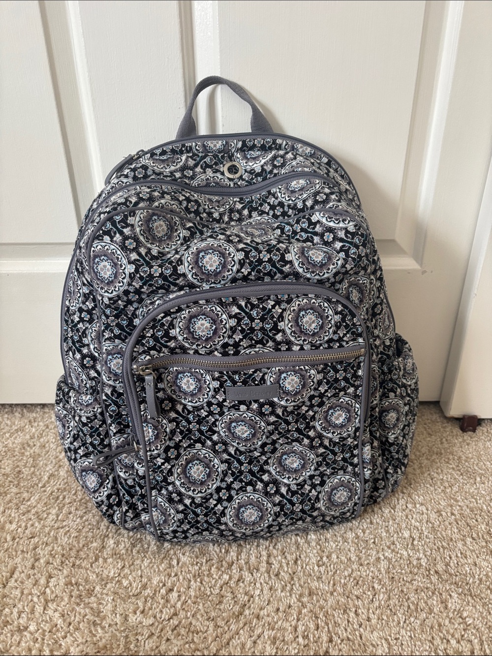 Vera Bradley Quilted Medallion Backpack - Gray and White